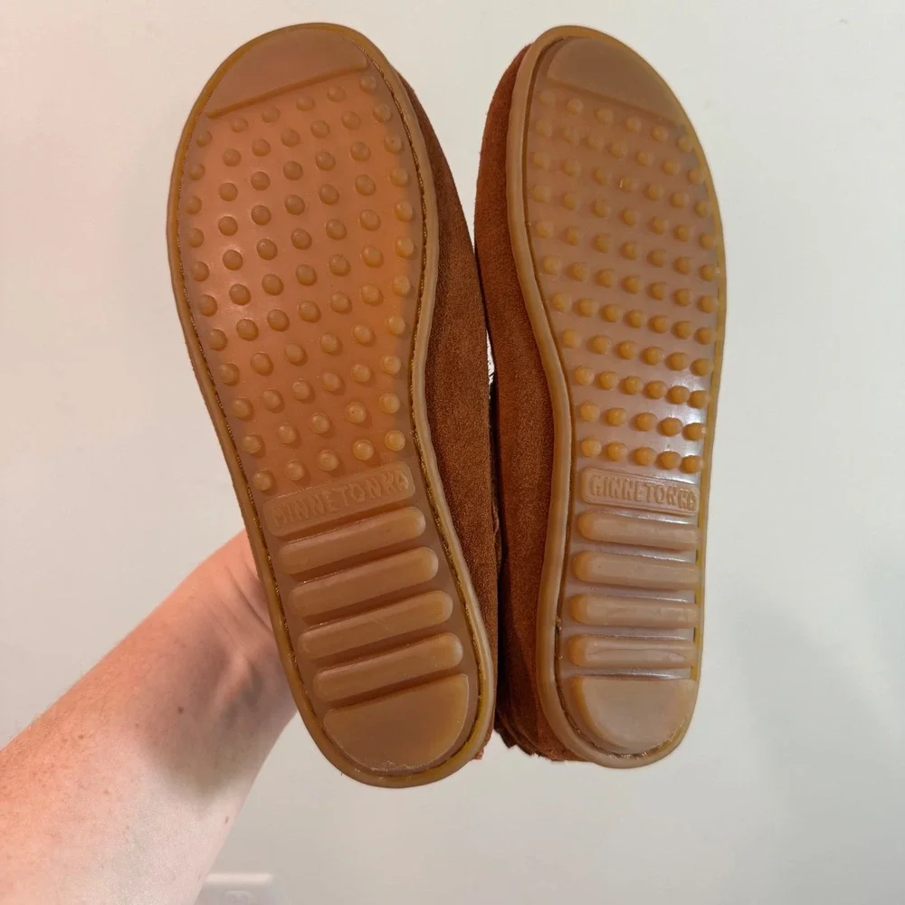 Minnetonka Kids Brown Suede Fringe Back Zip Moccasin Boots 2292 Size 4